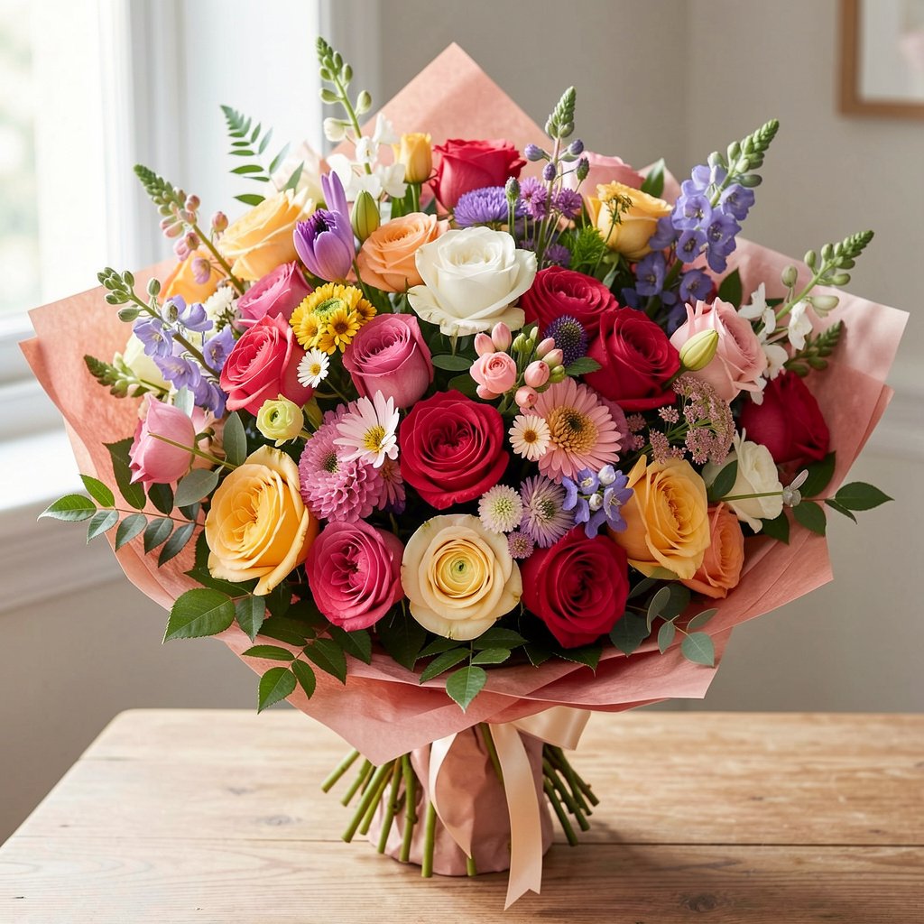 Eksklusiv blomsterbukett med sesongens fineste blomster